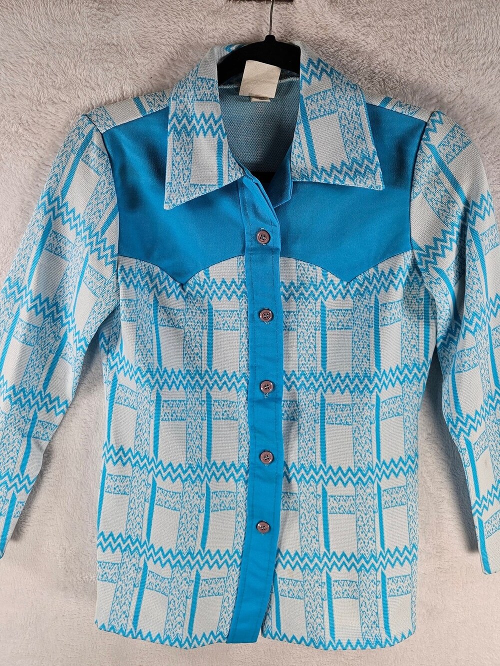 Vintage Western Shirt Turquoise Aztec Chevron Women's Size 10 *Fits As Small